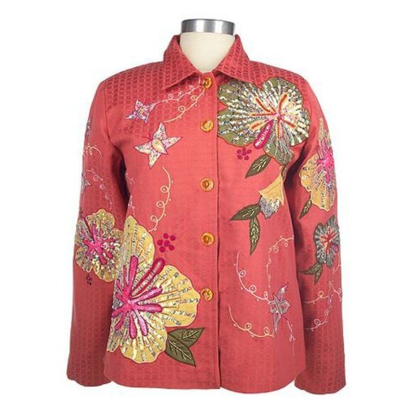 Indigo Moon Jackets & Blazers - Indigo Moon Cotton Jacket Floral Embroidery Beaded